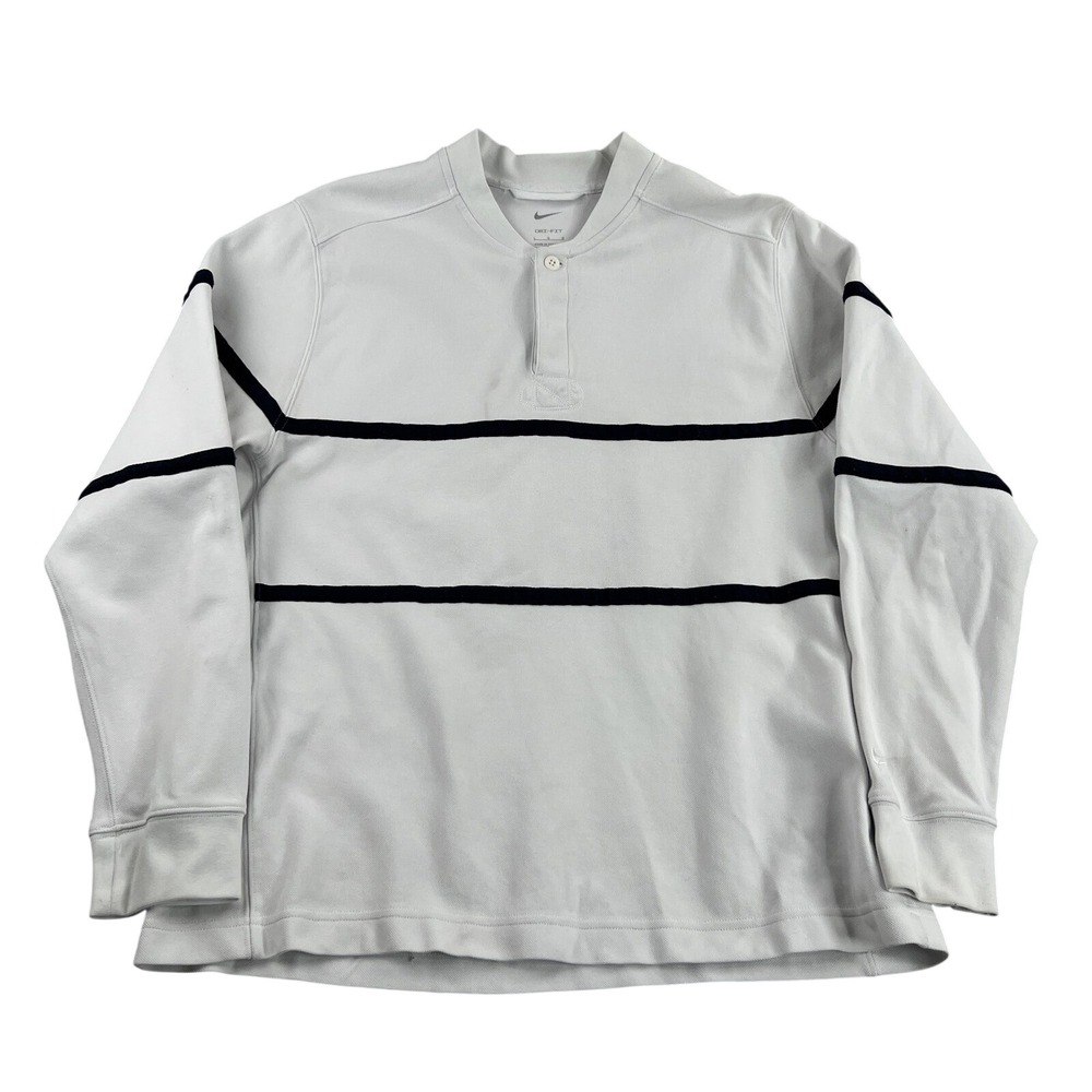 Nike Dri FIT L Striped Mock Neck Long Sleeve Golf Shirt White Black DH1266-121